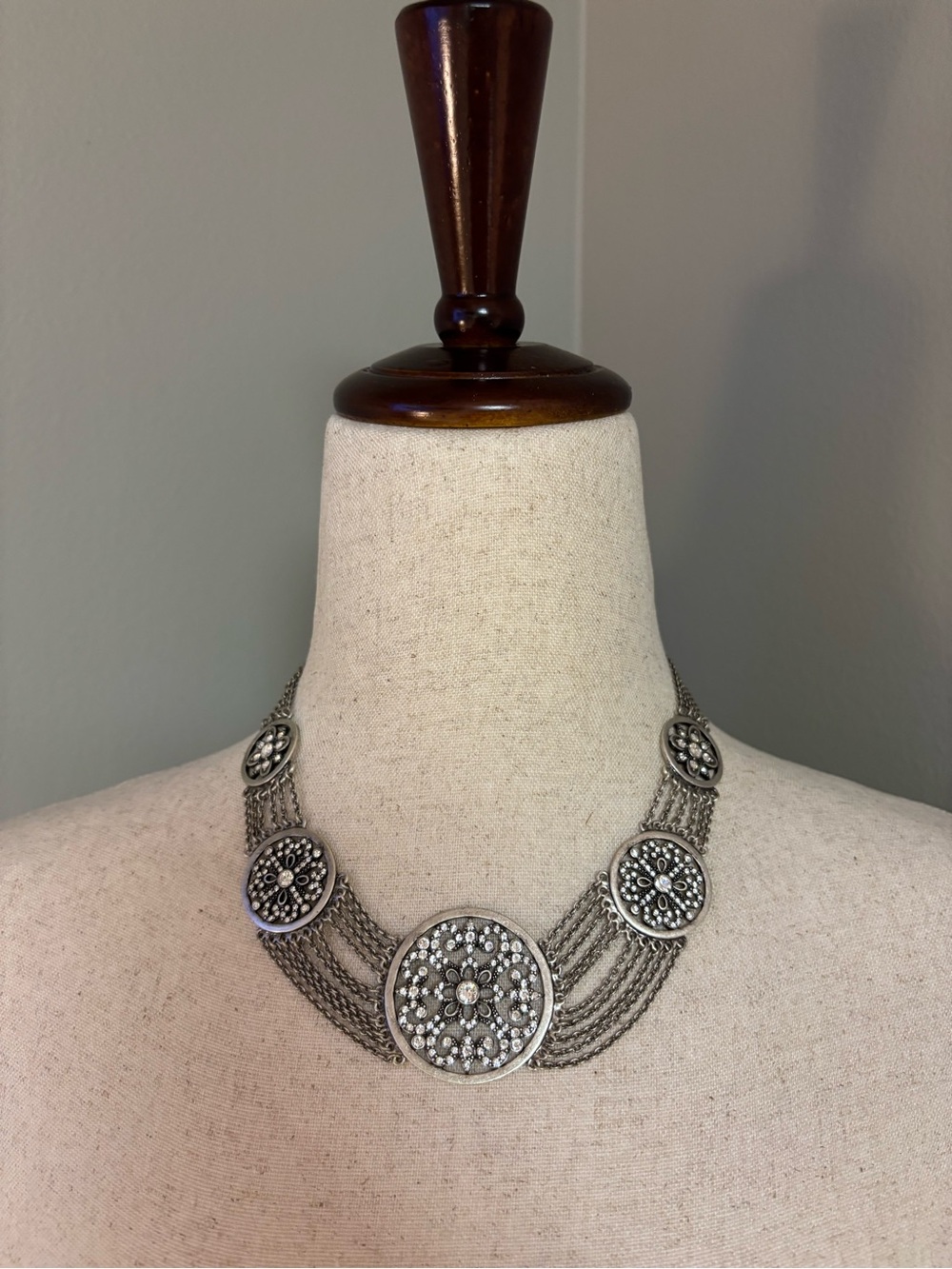 Touchstone Crystal Silver-Tone Floral Medallion Multi-Strand Necklace